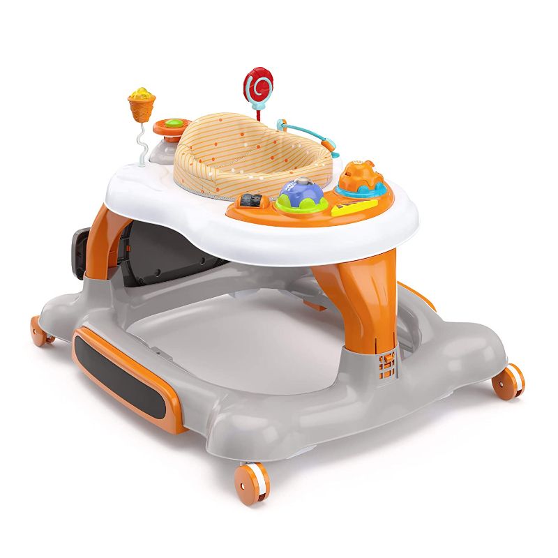 Photo 1 of Storkcraft 3-in-1 Activity Walker and Rocker with Jumping Board and Feeding Tray, Interactive Walker with Toy Tray and Jumping Board for Toddlers and Infants, Orange
