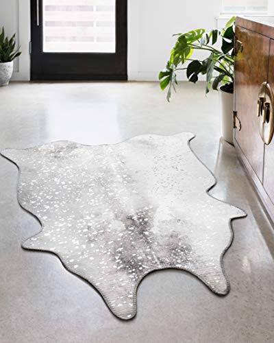 Photo 1 of Loloi ll ODE-01 Odessa Collection Printed Faux Cowhide Area Rug, 3'-10" x 5', Silver/Grey