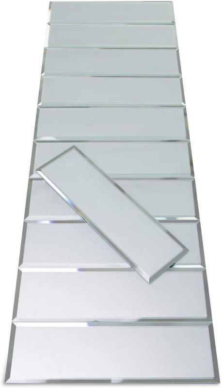 Photo 1 of 3" X 10" Glass Mirror Subway Backsplash Kitchen Bathroom Beveled Edge Brick Tile (Silver Matte, 55 Tiles 12sq.ft)
