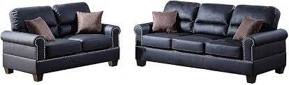 Photo 1 of Poundex F7877 Bobkona Shelton Bonded Leather 2 Piece Sofa and Loveseat Set, Black 35"D x 78"W x 37"H