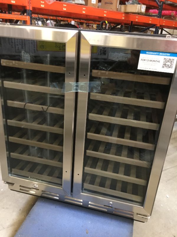 Photo 2 of 30 in. Wine Cooler 66 Bottle Dual Zone Built-in and Freestanding with Stainless Steel and Glass French-Door Style
