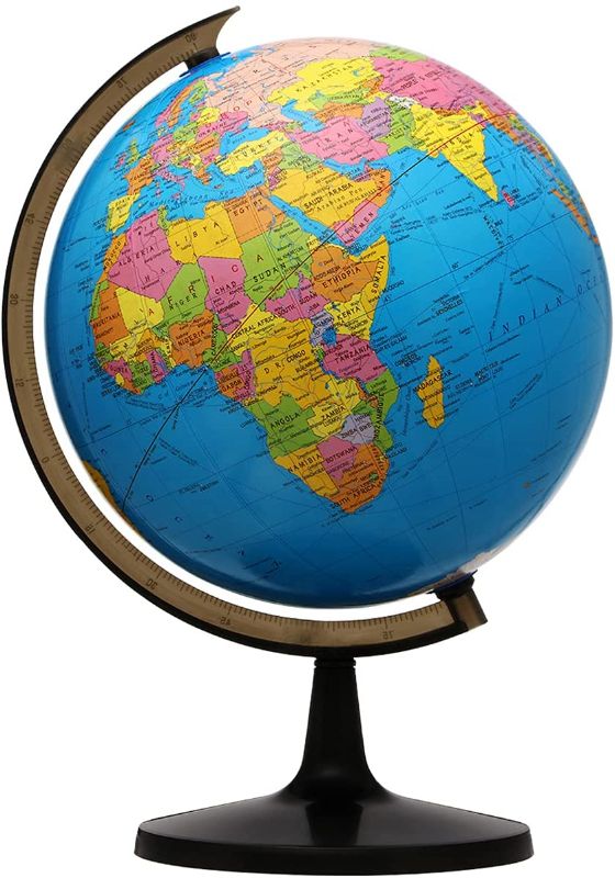 Photo 1 of World Globe with Stand, 13'' Desk Classroom Decorative Globe for Students&Geography Teachers, Easy-to-rotate the sphere, full-length 19.7" World Globe Map with Clear Text Marking