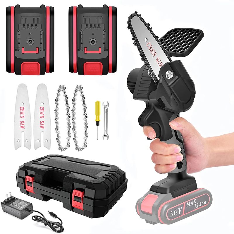 Photo 1 of Mini Cordless Electric Chainsaw, 36V Portable Battery Chain Saw, Pruning Shears Chainsaw w/2 Batteries+2 Chain+2 Guide Bar, Household Small Electric Saw for Wood Cutting, Tree Pruning and Gardening
(( OPEN BOX ))
** NORMAL USE **