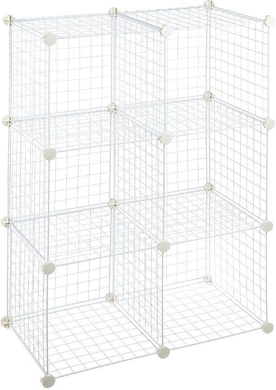 Photo 1 of Amazon Basics 6-Cube Wire Grid Storage Shelves, 14" x 14" Stackable Cubes, White
