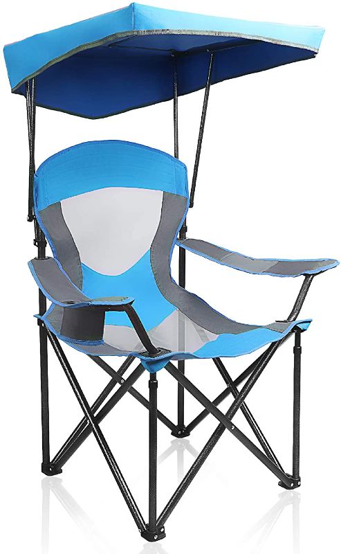 Photo 1 of ALPHA CAMP Heavy Duty Canopy Lounge Chair Sunshade Hiking Travel Chair with Cup Holder Enamel Blue
