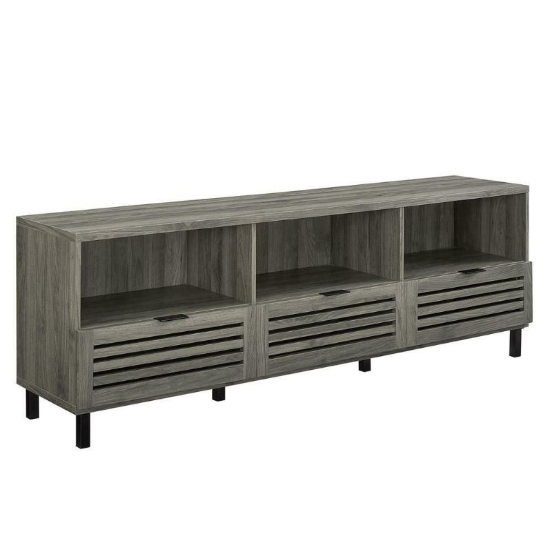 Photo 1 of 70" Wood TV Stand with Slatted Drawers - Slate Grey
