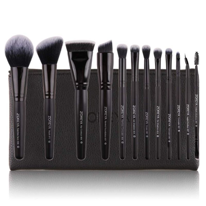 Photo 1 of ZOREYA Makeup Brush Set With Case 12pcs Premium Synthetic Essential Makeup brushes Powder Countour Blush Foundation and Eye Labeled Brushes As Hand Made Make Up Tool (classic black)
