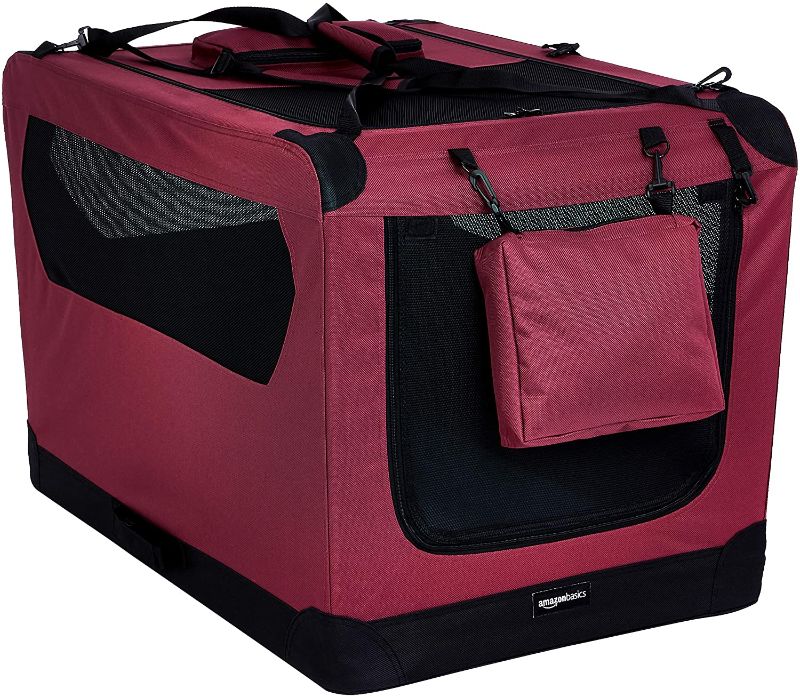 Photo 1 of Amazon Basics Folding Portable Soft Pet Dog Crate Carrier Kennel - 36 x 24 x 24 Inches, Red
