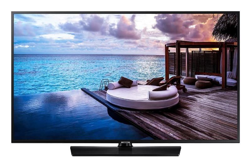 Photo 1 of Samsung Professional HG65NJ690UFXZA 65" SMART UHD Hospitality TV ON ROLLERS. INCLUDES ONLY POWER CABLE, TV AND ROLLING CART. FUNCTIONS FINE JUST VERY DIRTY/DUSTY