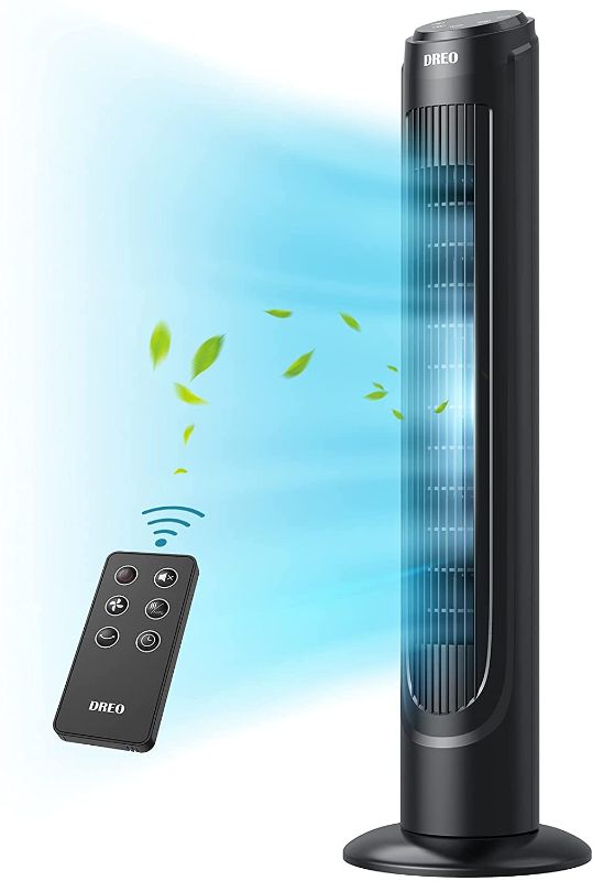 Photo 1 of Tower Fan, Dreo 90° Oscillating Fans with Remote, Quiet Cooling,12 Modes, 12H Timer, Space-Saving, LED Display with Touch Control, 40” Portable Floor Bladeless Fan for Bedroom Living Rooms Office