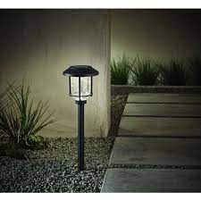 Photo 1 of 14 Lumens Solar Black LED Metal and Glass Landscape Pathway Light
