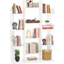 Photo 1 of Aheaplus Bookshelf, Tree-Shaped Bookcase Storage Shelf with 13 compartments, Books Organizer Display Cube Shelves, Industrial Free Floor Standing Wood Open Bookshelves White 