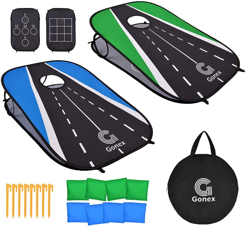 Photo 1 of Gonex Collapsible Cornhole Set - Portable Corn Hole Boards with 8 Bean Bags and Carrying Bag, Perfect Outdoor Toss Game for Backyard, Beach, Lawn, Family(3'x2')
