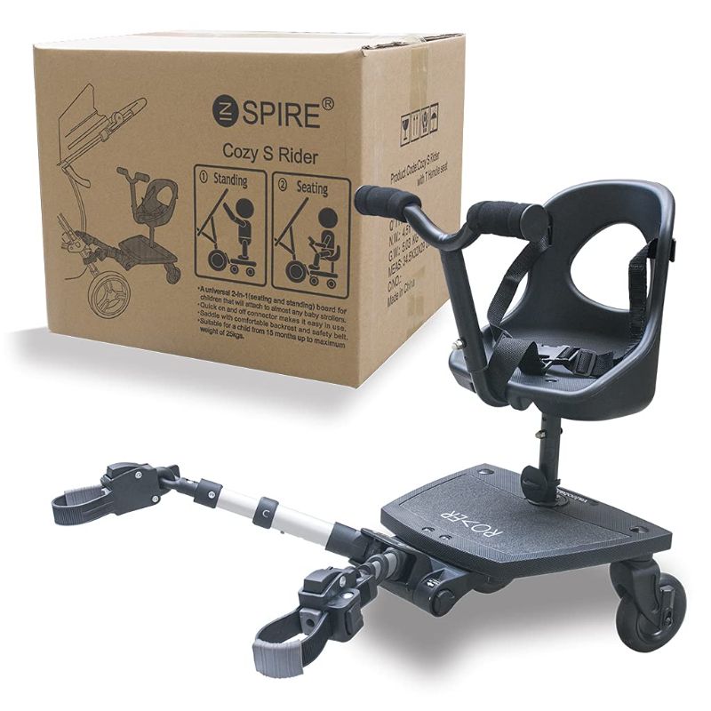 Photo 1 of 2-in-1 Cozy Wheel Rider, Black - Child Rider Stroller Attachment with Saddle Seat and Standing Platform - Universal Fit for Most Prams - Quick and Easy to Use - Designed for Safety
