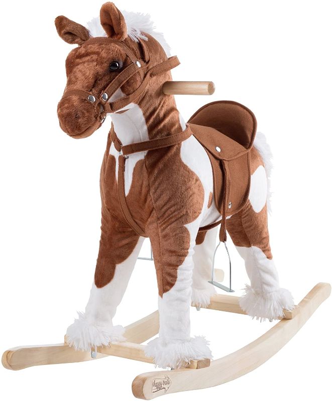 Photo 1 of Rocking Horse Plush Animal on Wooden Rockers with Sounds, Stirrups, Saddle & Reins, Ride on Toy, Toddlers to 4 Years Old by Happy Trails Â– Clydesdale
