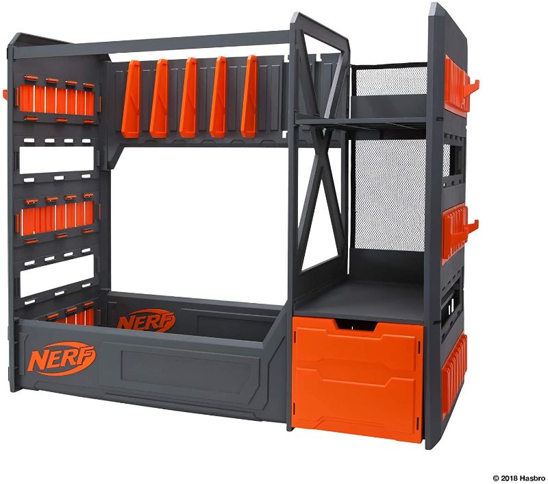 Photo 1 of NERF Elite Blaster Rack - Storage for up to Six Blasters, Including Shelving and Drawers Accessories, Orange and Black
