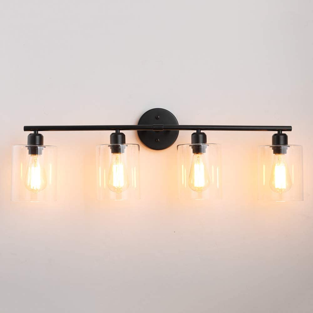 Photo 1 of 4-Light-Industrial-Bathroom-Vanity-Light Hardwire Industrial Glass Wall Sconce, Vintage Edison Black Bathroom Lighting Fixture?Exclude Bulb)…
