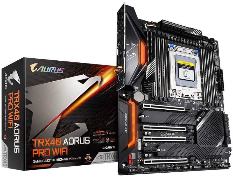 Photo 1 of GIGABYTE TRX40 AORUS PRO WiFi (sTRX/AMD/TRX40/Fins-Array Heatsink/12+2 Phases Infineon Digital VRM/3x PCIe 4.0x4 M.2/Intel WiFi 6/Intel GbE LAN/ATX/Motherboard)
