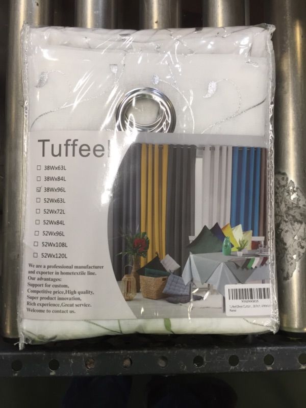 Photo 1 of 2 pack Tuffeel Sheer Curtain White Foil Print Window Curtain Bedroom (38 x 96 Inch, White-Leaf)
