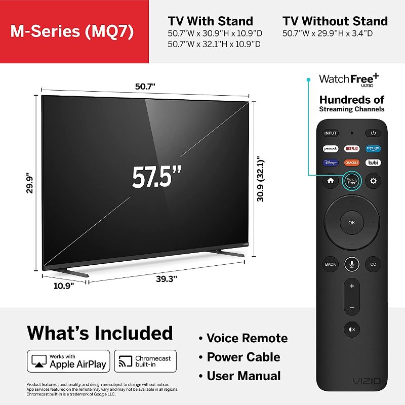 Photo 1 of VIZIO 58-Inch M7 Series Premium 4K UHD Quantum Color LED HDR Smart TV with Apple AirPlay 2 and Chromecast Built-in, Dolby Vision, HDR10+, HDMI 2.1, Variable Refresh Rate, M58Q7-J01, 2021 Model
