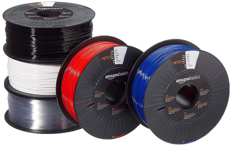 Photo 1 of Amazon Basics PETG 3D Printer Filament, 1.75mm, 5 Assorted Colors, 1 kg per Spool, 5 Spools
