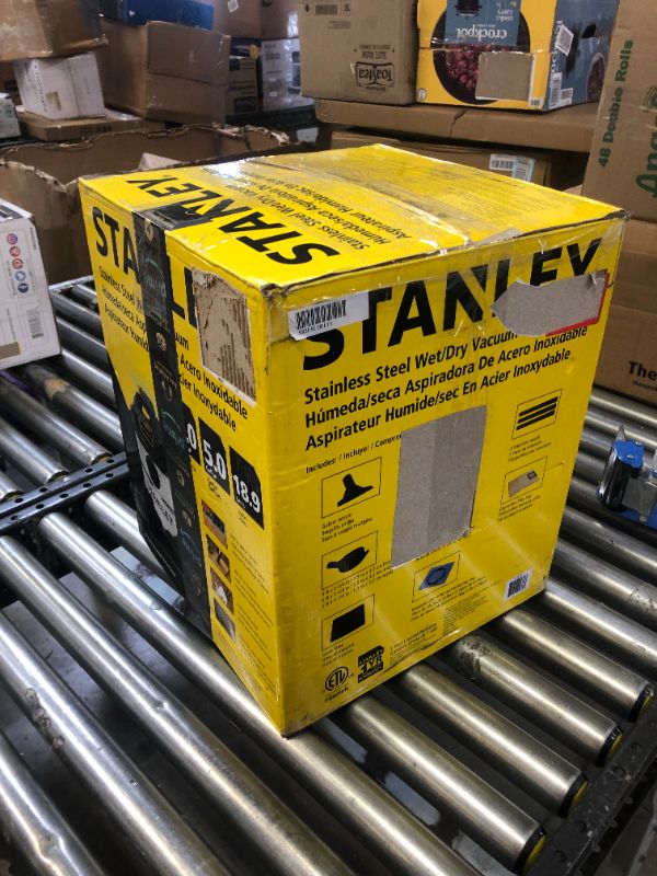 Photo 1 of STANLEY SL18115 Wet/Dry Vacuum, 5 Gallon, 4 Horsepower, Stainless Steel Tank, 4.0 HP, 50" Sealed Pressure, Silver+Yellow
Turns On. 