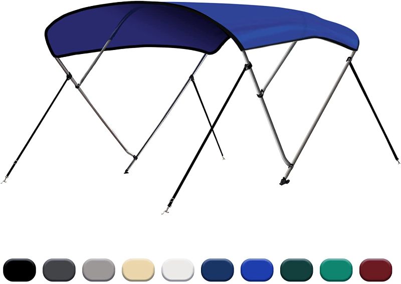 Photo 1 of  3 Bow Bimini Top Boat Cover 4 Straps for Front and Rear Includes Mounting Hardwares with 1 Inch Aluminum Frame
