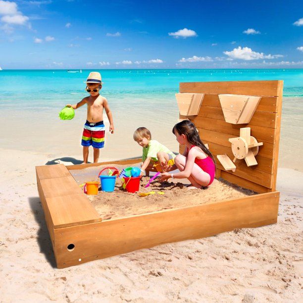 Photo 1 of KLOKICK Solid Wood Square Sandbox With Cover and Sand Wall Combination
