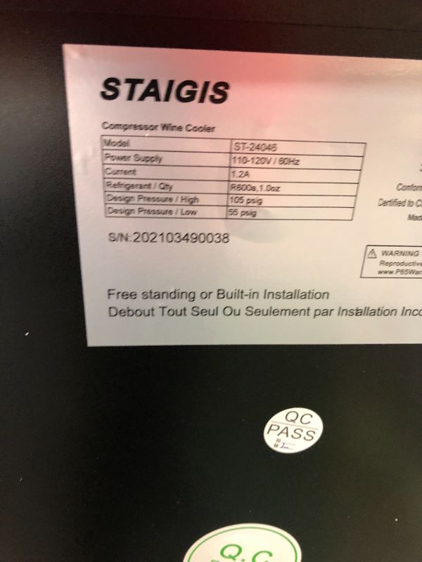 Photo 1 of STAIGIS 24 Inch Wine Refrigerator, Under Counter Dual Zone Wine Cooler w/Stainless Steel Frame Glass Door, 46 Bottles Wine Fridge for Built In or Freestanding with Concealed Pull Design
