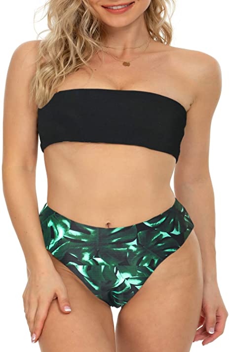 Photo 1 of I2CRAZY Women Bandeau Two Piece Bikini Swimsuits Strapless Top with High Cut Bottom Bathing Suit Size S