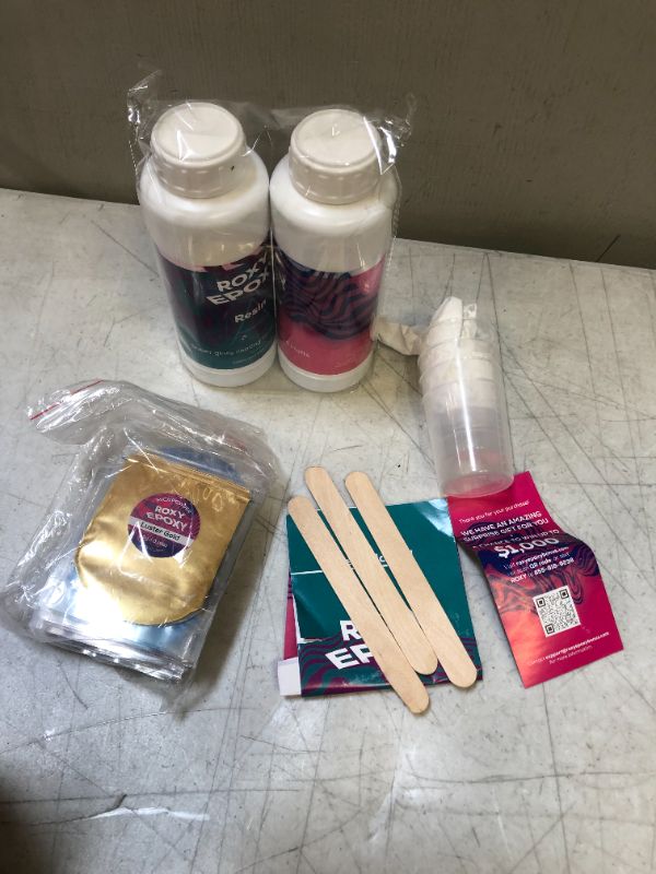 Photo 3 of Clear Epoxy Resin Kit with Hardener 32 Oz - 1:1 Part Ratio Arts and Crafts Casting - 24 Mica Powder Pigment Packs, Measuring Cup, Wooden Stirrers and Gloves