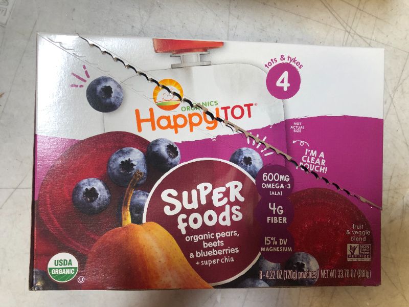 Photo 3 of Happy Tot Organic Stage 4 Superfoods Pears, Blueberries & Beets + Super Chia, 4.22oz Bag (Pack of 16) Packaging May Vary exp date 08-2022