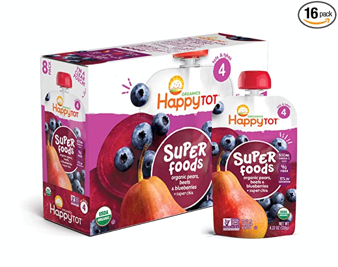 Photo 1 of Happy Tot Organic Stage 4 Superfoods Pears, Blueberries & Beets + Super Chia, 4.22oz Bag (Pack of 16) Packaging May Vary exp date 08-2022