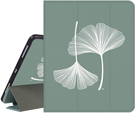 Photo 1 of RicHyun iPad Pro 12.9 inch Case 2021/2020/2018 with Pencil Holder, Smart Trifold Stand Shockproof Protective Green Leather Case for iPad Pro 5th 4th 3rd Generation 12.9 Inch, Ginkgo Leaves
