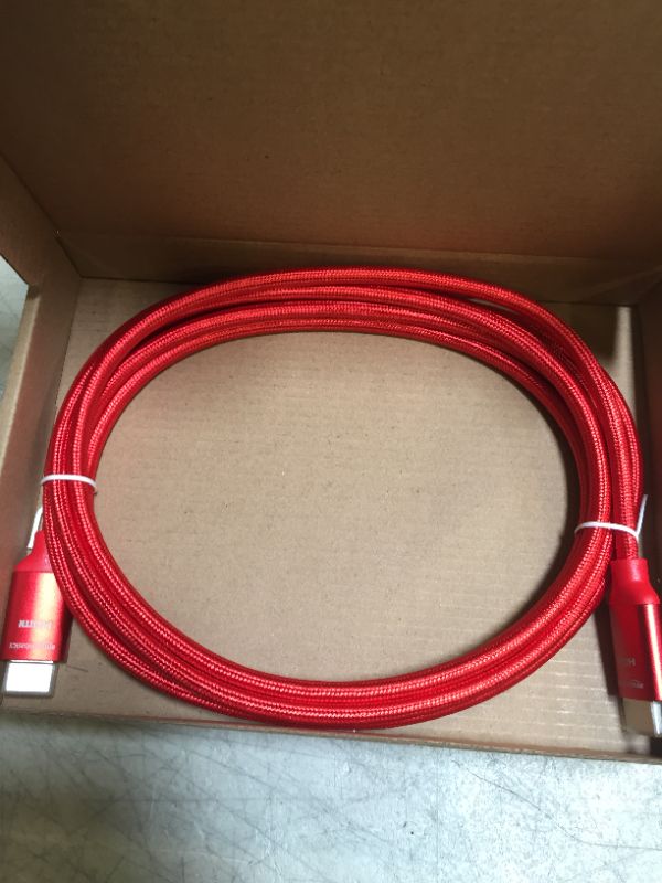 Photo 2 of Amazon Basics 10.2 Gbps High-Speed 4K HDMI Cable with Braided Cord, 10-Foot, Red
