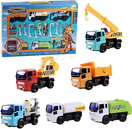 Photo 1 of CYFIE 6 Pack Pull Back Vehicle Toys for Kids, Construction Truck Engine Toy Set with Play Mat for 3 4 5 6 Years Old Toddlers, Boys, Girls
