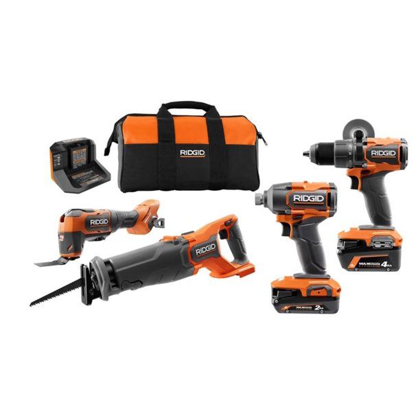 Photo 1 of 18V Brushless Cordless 4-Tool Combo Kit with (1) 4.0 Ah and (1) 2.0 Ah MAX Output Batteries, 18V Charger, and Tool Bag
