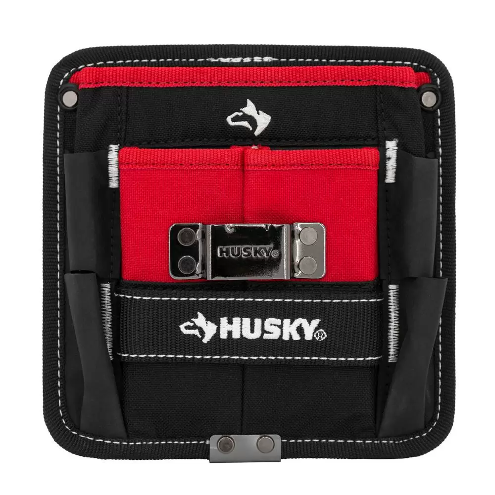 Photo 1 of Husky 7 in. 3-Pocket Clip On Tool Belt Pouch, Red/Black
