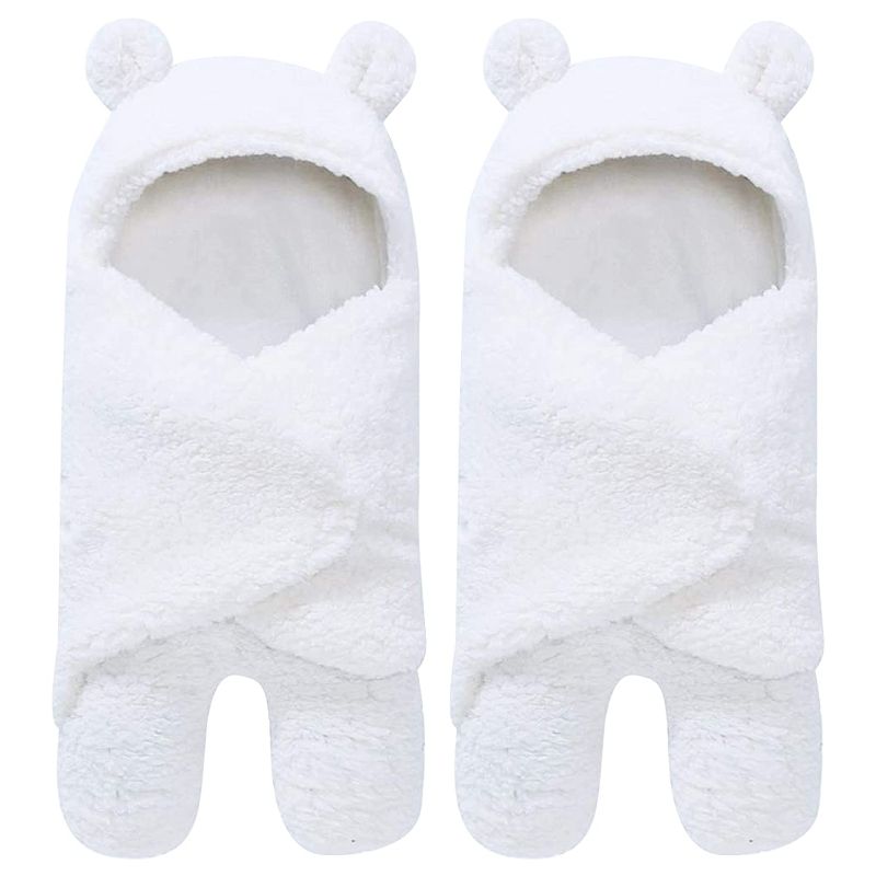 Photo 1 of 2 Pack Sherpa Baby Swaddle Blanket - Ultra Soft Plush Essential for Infants 0-6 Months | Receiving Swaddling Wrap - Ideal Newborn Registry and Toddler Boy Accessories | Nursery Blankets - White
