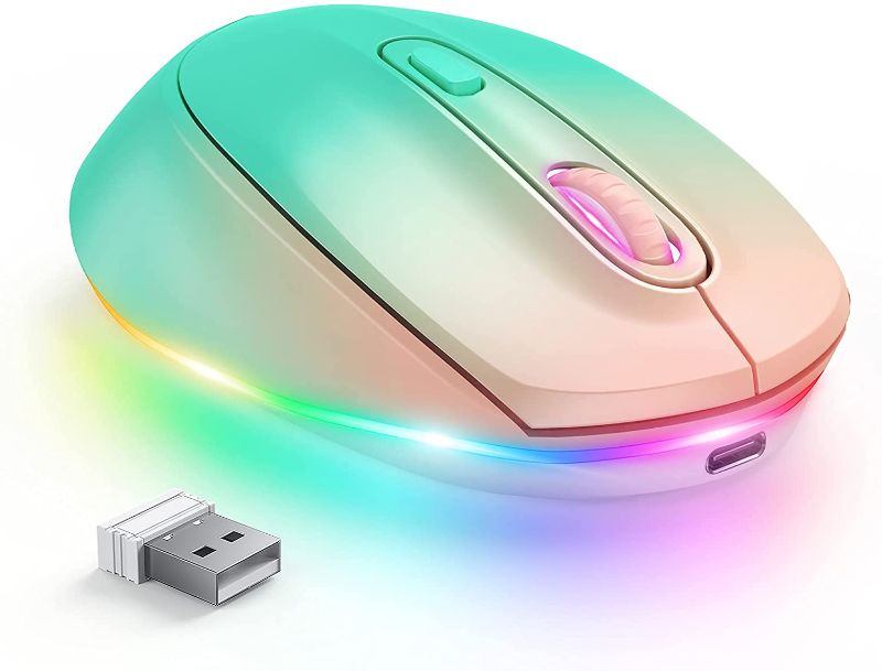 Photo 1 of seenda Wireless Mouse, Ultra Silent Rechargeable LED Cordless Mouse with USB Receiver and 3 Adjustable DPI for Kids Laptop Computer Chromebook, Pink &Blue
