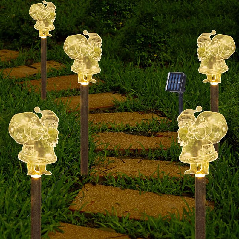 Photo 1 of Christmas Solar Landscape Lights Outdoor Solar Pathway Lights Stake Lights Garden Decorative Lights Waterproof Walkway Lights for Yard 5-Pack (Santa Claus)
