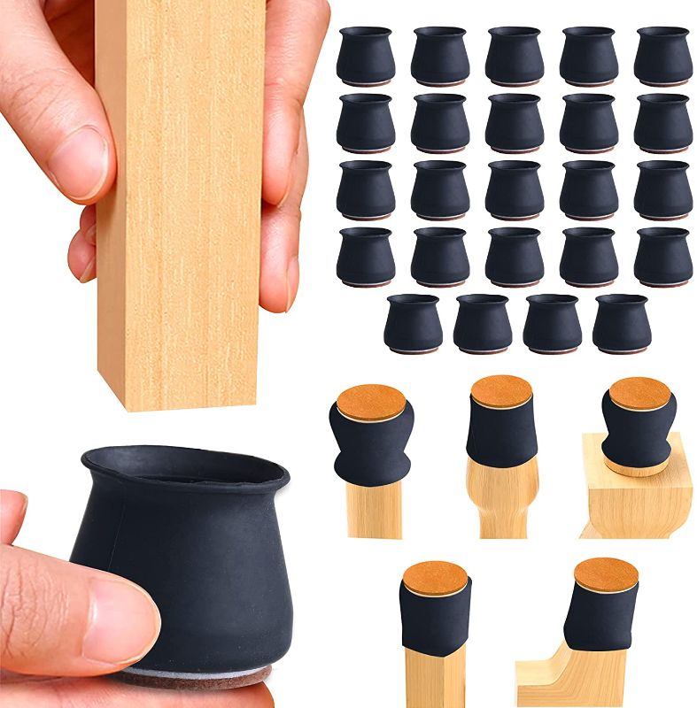 Photo 1 of Chair Leg Covers, Chair Leg Protectors for Hardwood Floors 24PCS, Silicone Felt Furniture Leg Protectors Prevent Floor Scratch and Reduce Noise(Black)
