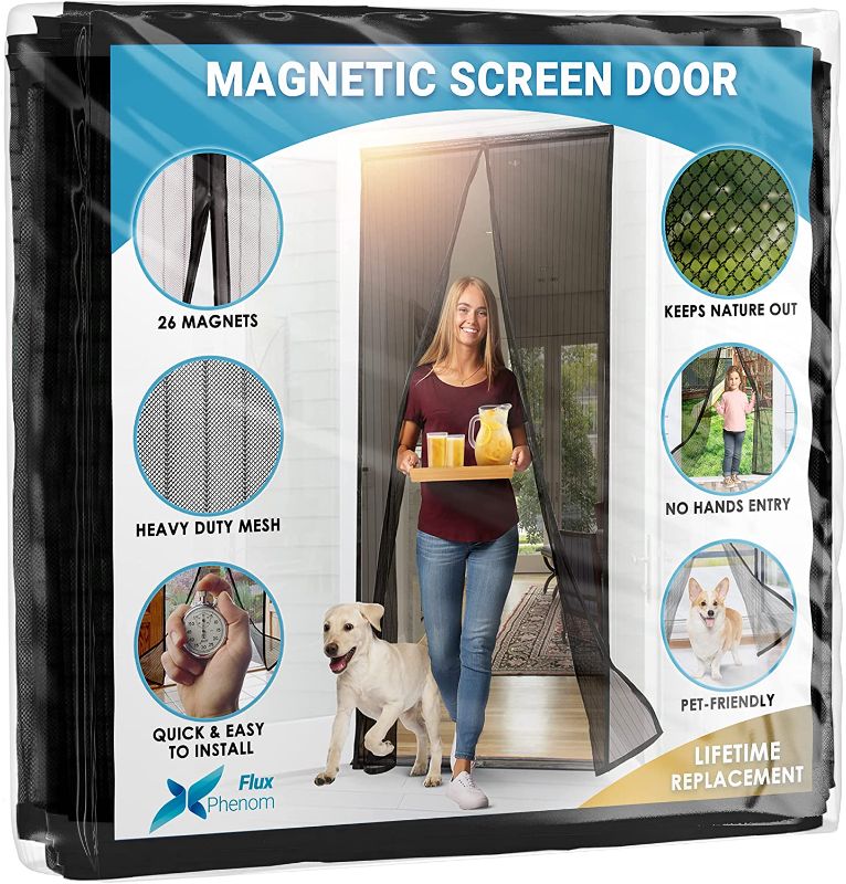 Photo 1 of Flux Phenom Magnetic Screen Door - Keep Bugs Out, Let Cool Breeze In - Self Sealing Magnets, Heavy Duty Retractable Mesh Net Closure - Curtain Works With Pets, Sliding Door, Front Doors - 38 x 82 Inch
