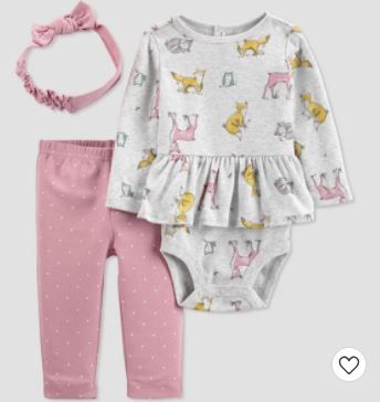 Photo 1 of Baby Girls' 3pc Woodland Top and Bottom Set - Just One You® made by carter's Pink/Gray size 6 months 

