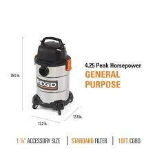 Photo 1 of 6 Gal. 4.25-Peak HP Stainless Steel Wet/Dry Shop Vacuum with Filter, Hose and Accessories
