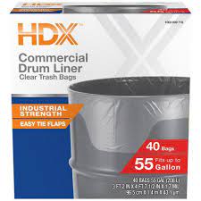 Photo 1 of 55 Gal. Clear Heavy-Duty Flap Tie Drum Liner Trash Bags (40-Count)
