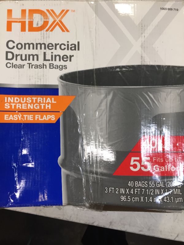 Photo 2 of 55 Gal. Clear Heavy-Duty Flap Tie Drum Liner Trash Bags (40-Count)
