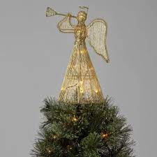 Photo 1 of 12in Lit Angel Holding Trumpet Tree Topper Gold - Wondershop