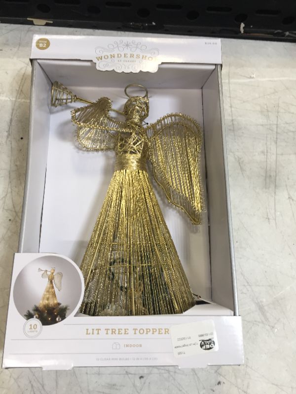 Photo 2 of 12in Lit Angel Holding Trumpet Tree Topper Gold - Wondershop