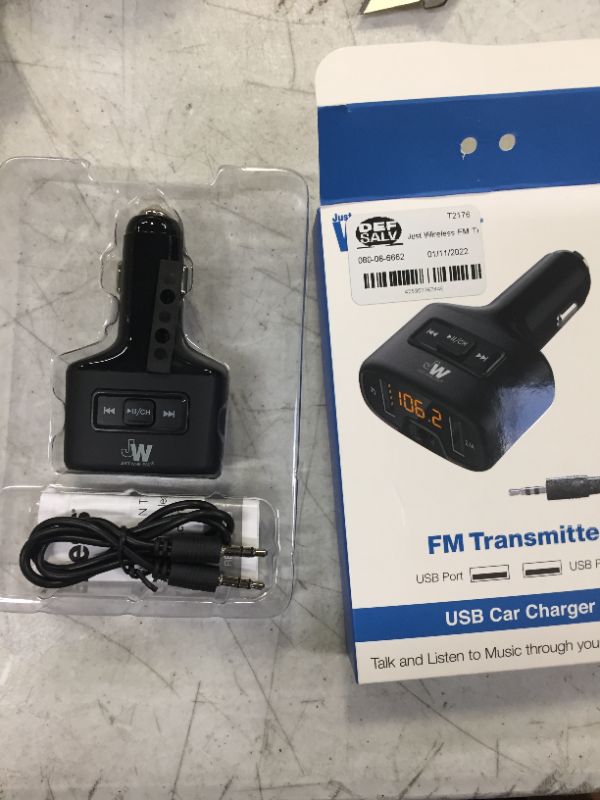 Photo 2 of Just Wireless FM Transmitter (3.5mm) with 2.4A/12W 2-Port USB Car Charger - Black

